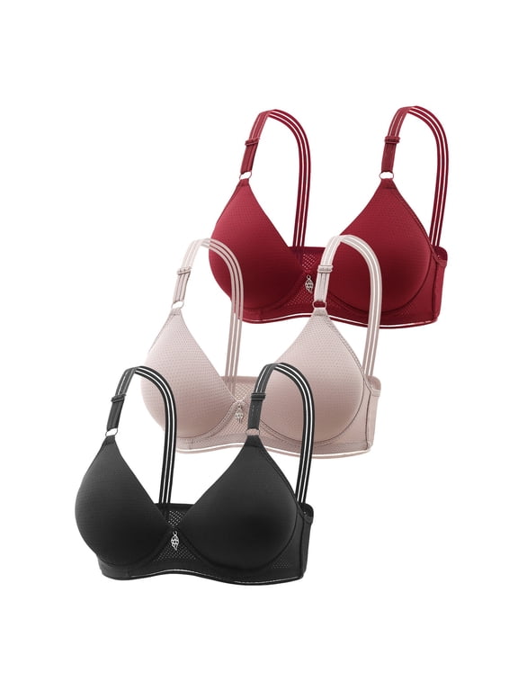 3PC Women's Comfortable Summer Bralette Set Soft Wireless Support Lightweight Breathable Minimalist Comfort Bras 3PCS, BK4, Size 40