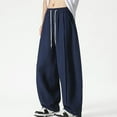 thumbnail image 5 of Men's Drawstring Hippie Harem Pants Big and Tall Wide Leg Pant Loose Fit Elastic Waist Casual Trousers with Pockets Navy L, 5 of 5