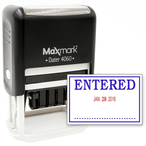MaxMark Large Date Stamp with ENTERED Self Inking Date Stamp, Large Size - 2 COLOR BLUE/RED ink