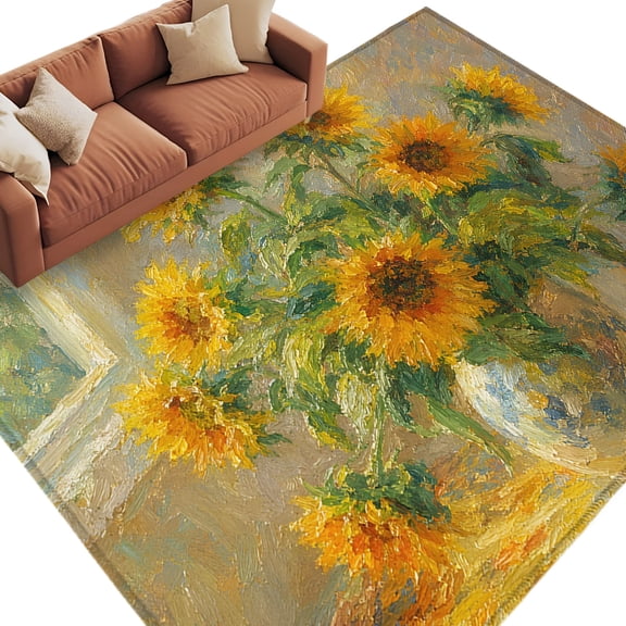 Vintage Sunflower Area Rug 5x7 Washable Rug Non Slip Farmhouse Vintage Oil Painted Large Area Rug Soft Stainresistant Indoor Floor Carpet for Living Room Bedroom Home Office Dining Room Nursery