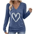 thumbnail image 2 of Sweatshirt for Women Heart Printed V Neck Long Sleeve Casual Tops Loose Trendy Side Button Soft Sweaters Comfortable Valentines Outfits, 2 of 7