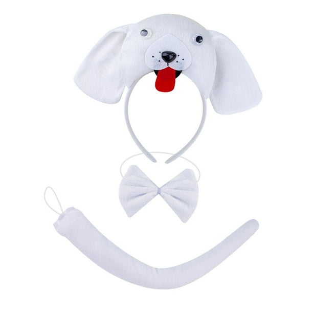 Conjunto de diadema con cola y pajarita de animal, kit de accesorios para disfraz para baile de graduación y presentaciones en el escenario. Blanco