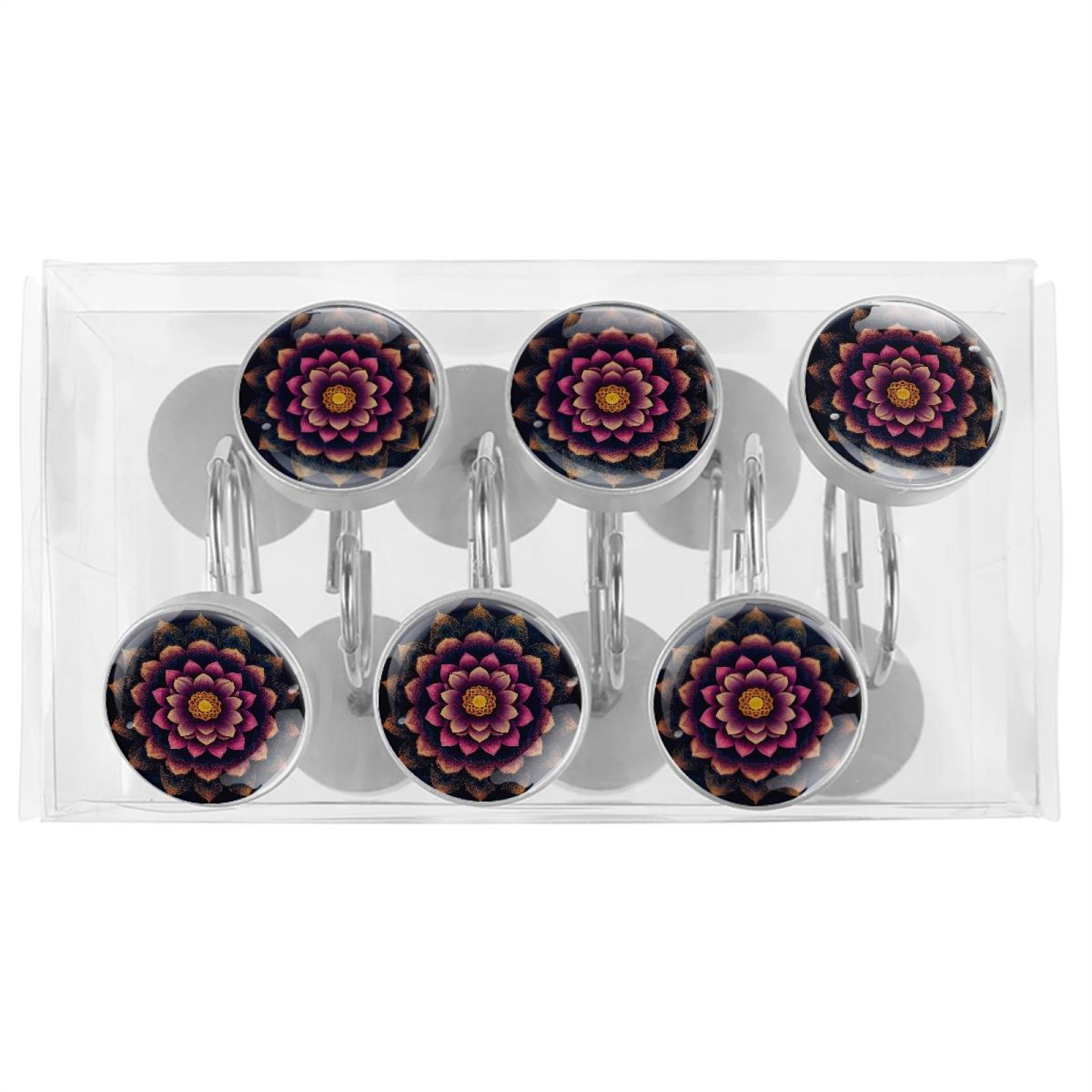 Imobaby 12 Pcs Metal Shower Curtain Hooks Rust Proof for Shower Curtain Liner - Dark Pink Lotus Flower