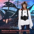 thumbnail image 3 of Disfraz de Pirata para Mujer de 5 Piezas, Blusa Medieval con Hombros Descubiertos y cinturón de corsé, Collar con Parche en el Ojo con Sombrero de Pirata, Disfraz de Camisa Renacentista para Cosplay d, 3 of 7