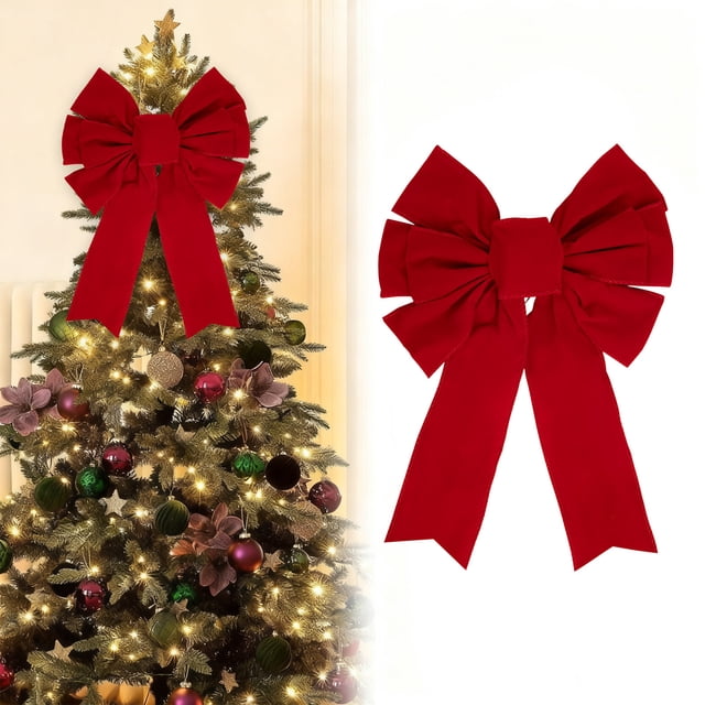 Nœud Rouge Velours Rouge Guirlande de Fête de Noël Décoration d'Arbre de Noël