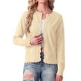 thumbnail image 4 of JWD Women's Long-Sleeved Crew Neck Scallop Edge Buttoned Cropped Cardigan Knitted Sweater, 4 of 7