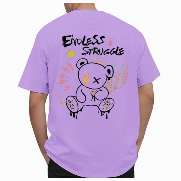kpoplk Men's Daily Essential T-Shirt Big and Tall Relaxed Fit Short Sleeve Crew Neck Soft Cotton Blend Graphic Print Tee Size M,Purple