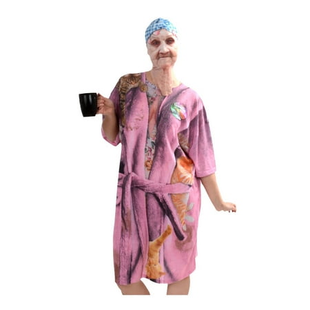 Halloween Old Lady Mask and Nightshirt Adult