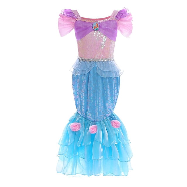 Disney-disfraz de la Sirenita Ariel para niñas, vestidos de princesa con dijes, disfraz para niños, fiesta de carnaval, ropa de Halloween