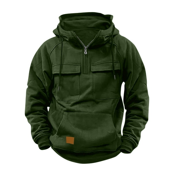 Blusa con capucha de manga larga para hombre, sudadera con cremallera lisa, sudadera con capucha para entrenamiento, sudadera deportiva con múltiples bolsillos para exteriores, chaquetas de invierno,