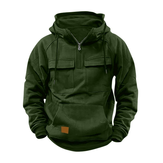 Blusa con capucha de manga larga para hombre, sudadera con cremallera lisa, sudadera con capucha para entrenamiento, sudadera deportiva con múltiples bolsillos para exteriores, chaquetas de invierno,
