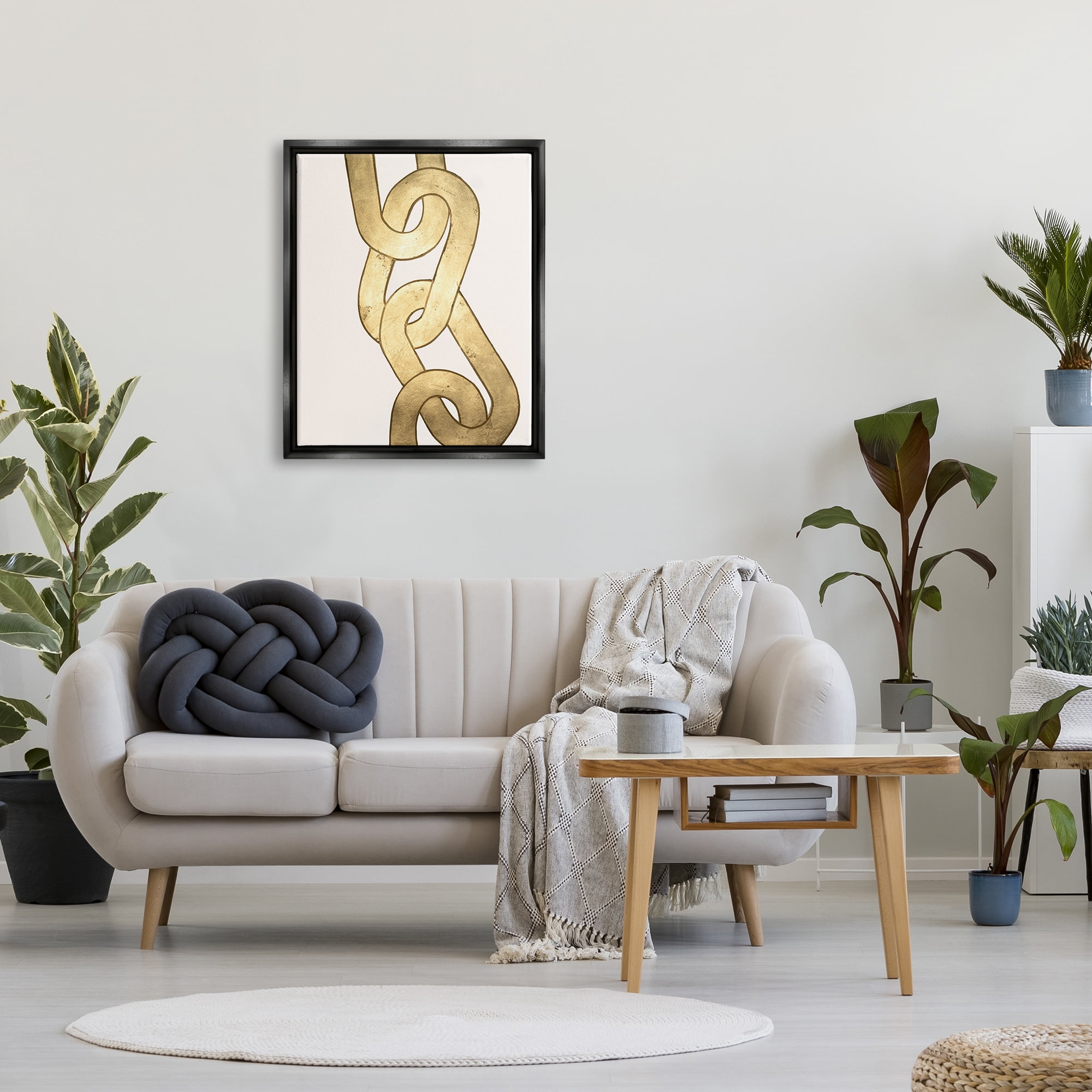 Stupell Industries Modern Chain Links Shapes Abstract Painting Black Floater Framed Art Print Wall Art