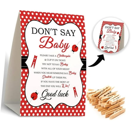 FREEAMG Don't Say Clothespin Games, Ladybug Shower (Includes 1 Sign and 50 Mini Clothespins), Gender Neutral Shower Decorations and Supplies - Style 07