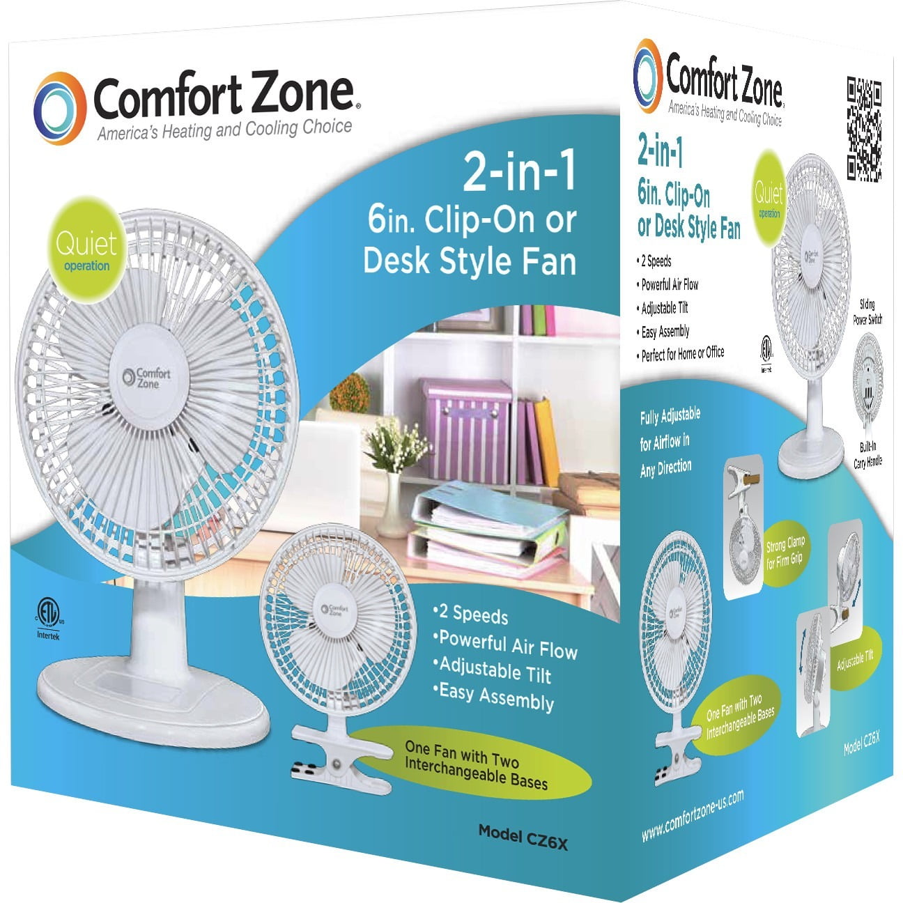 CZ6X 6inch Clipon Combo Desk Fan, White