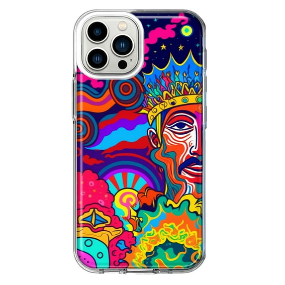 MUNDAZE Apple iPhone 12 Pro Max Shockproof Clear Hybrid Protective Phone Case Neon Psychedelic Indie Hippie Indie King Cover