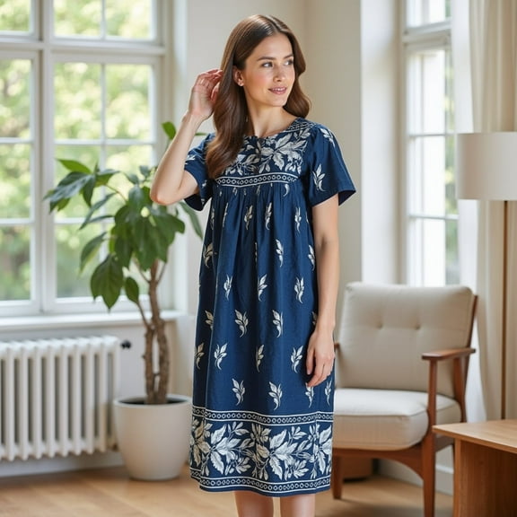 Short Sleeve Lounger/House Dress/MuuMuu/Sleepwear/Nightgown - 3 Button Yoke and Pockets Sizes S-3X