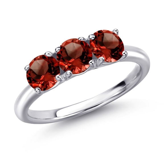 Gem Stone King 925 Sterling Silver Red Garnet Engagement Ring for Women | 1.65 Cttw | Round 5MM | Gemstone January Birthstone | Size 8