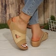 thumbnail image 6 of Womens Comfortable Open Toe Wedge Slide Sandals, Arch Support Cushioned Footbed, Non-Slip Outsole Vegan Faux Leather Slip On Summer Shoes - Khaki,Size 7.5, 6 of 9