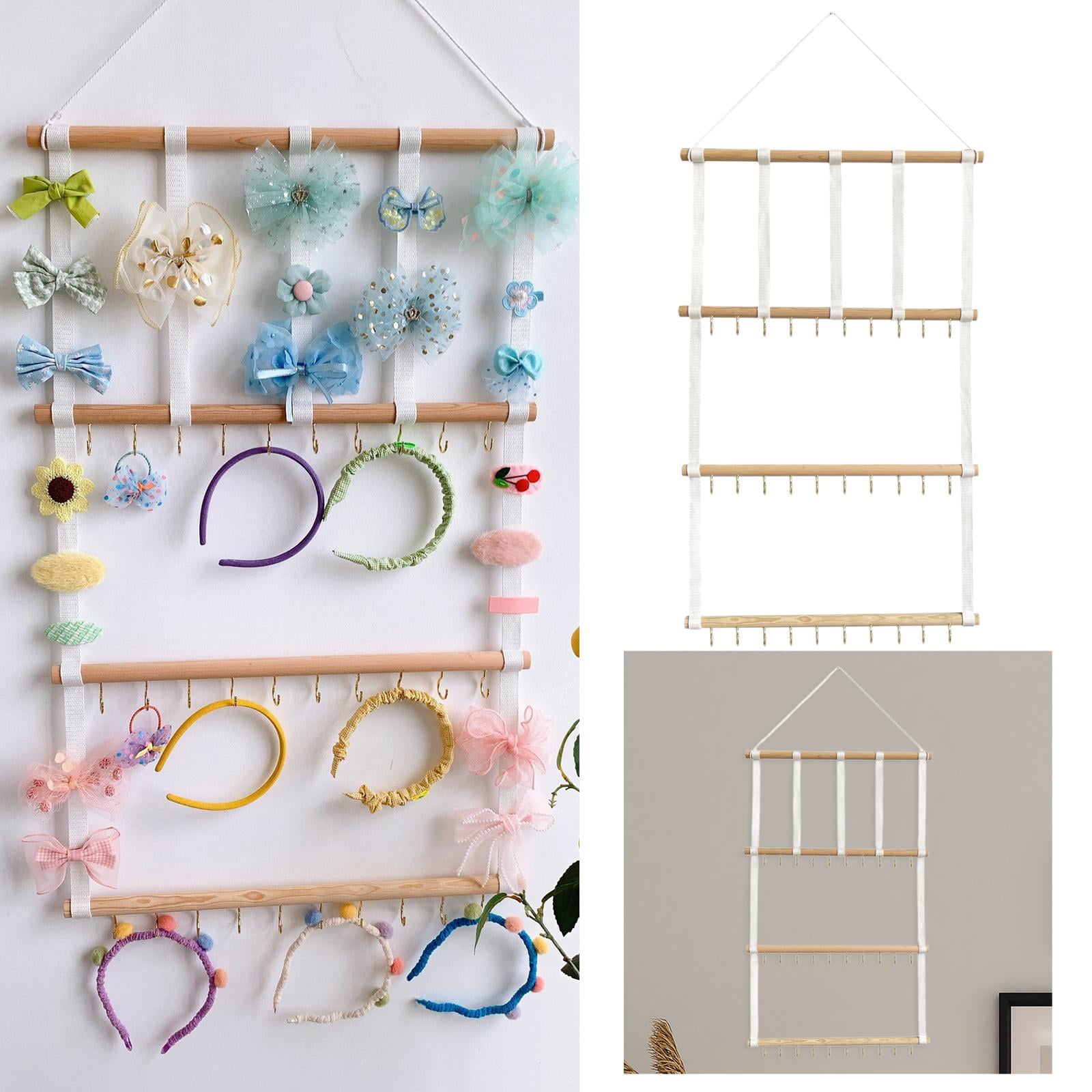 Wxqbjtam Hair Bow Holder Wooden Belt Hair Clips Headband Organizer for Bathroom 38cmx105cm