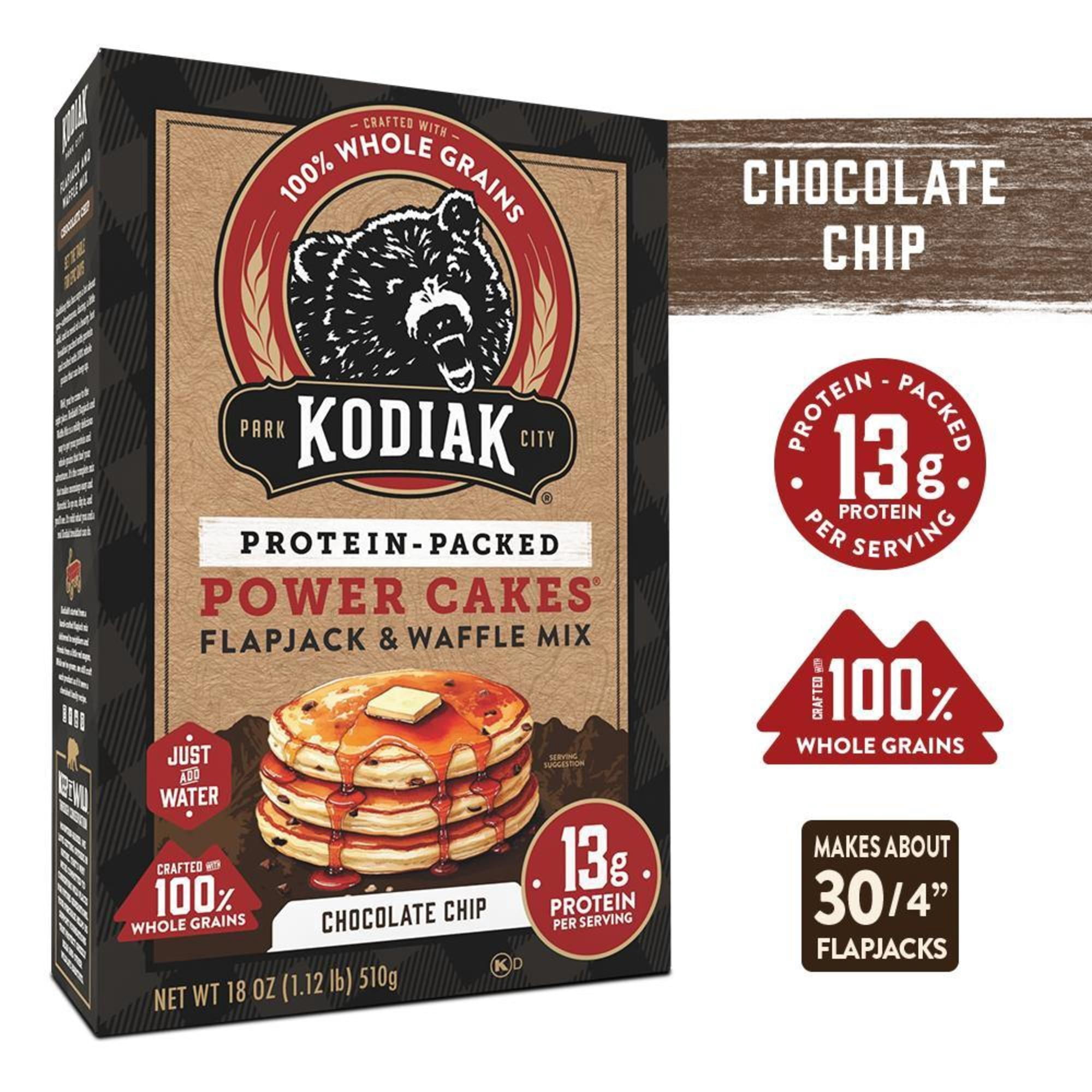 (2 pack) Kodiak Protein-Packed Power Cakes Chocolate Chip Pancake and Waffle Mix, 18 oz Box