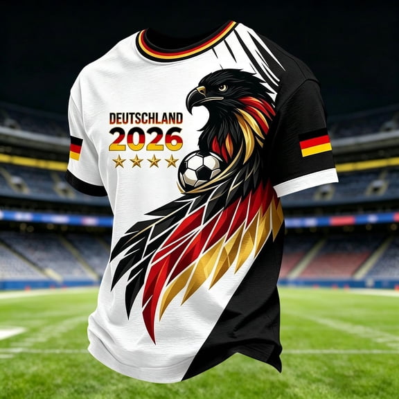COSFO Germany T-Shirt for Men Short Sleeve Football Summer Graphic Tees Patriotic Crew Neck Breathable Classic Fit Pullover Tops
