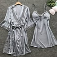 thumbnail image 2 of Clothing 2025 Women's Silk Pajama Sets Satin Robe with Nightgown 2 Piece Sleepwear Fashion Lace Cami Nightwear Kimono Bridesmaid Robes, 2 of 3