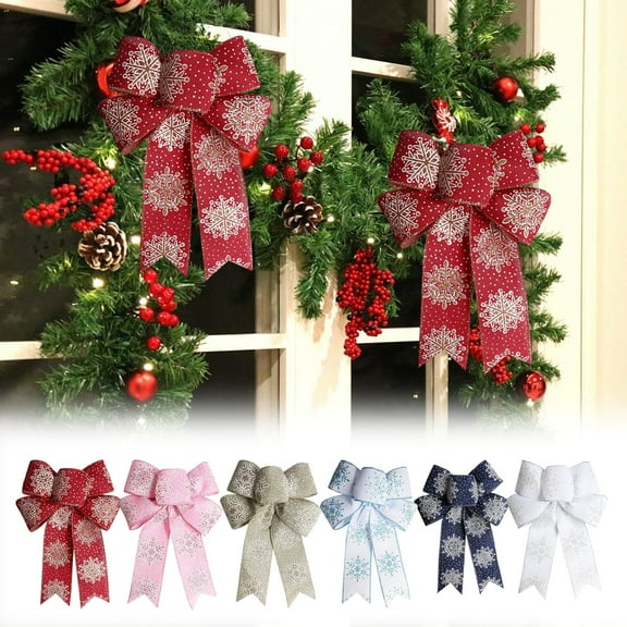 Wzzjkit Christmas Bows for Christmas Tree Decorations, Xmas Snowflake Ribbon Bow Ornaments for Christmas Home Wreath Garland Gifts Wrapping Decorative