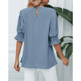 thumbnail image 5 of Blouses for Women Dressy Casual 1/2 Length Sleeve Womens Tops with Smocked Cuffs Gray Blue XXL, 5 of 7