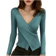 thumbnail image 2 of Qulqfy Womens Pullover Sweaters Cozy Blue V Neck Sweater Long Sleeve Petite Knit Fashion Shirts Tops for Women, 2 of 5