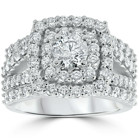- Pompeii3 3 ct Diamond Engagement Wedding Cushion Halo Trio Wedding Ring Set White Gold