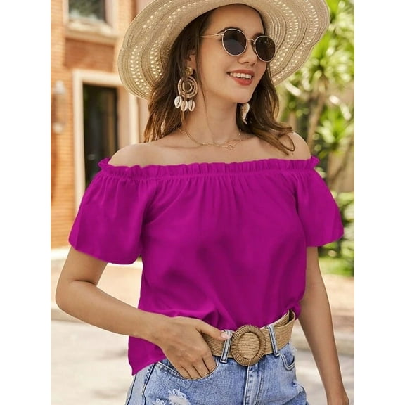 New Women Off Shoulder Slash Neck Solid Color Cotton Ladies Tops