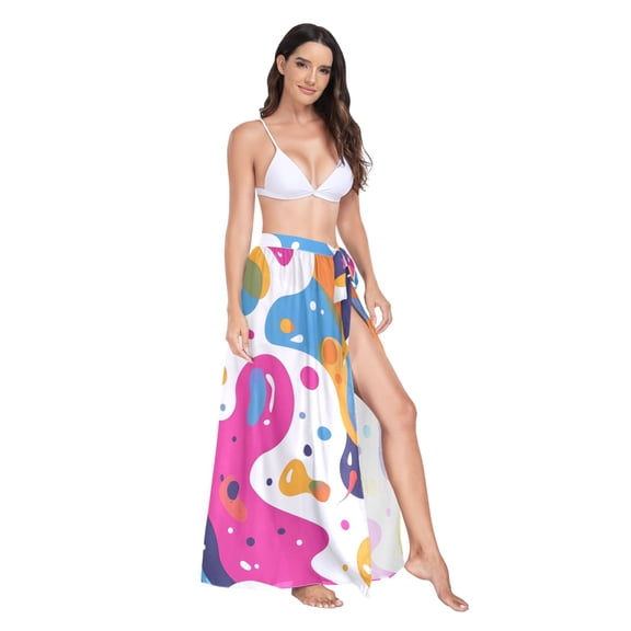 Women's Beach Swimsuit Cover Ups Bathing Suit Coverups Bikini Wrap Dress for Swimwear Funny Colorful Blobs