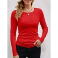 thumbnail image 3 of Womens Ribbed Long Sleeve Crewneck Casual Slim Basic Shirts Fitted Knit Tops Red M, 3 of 6