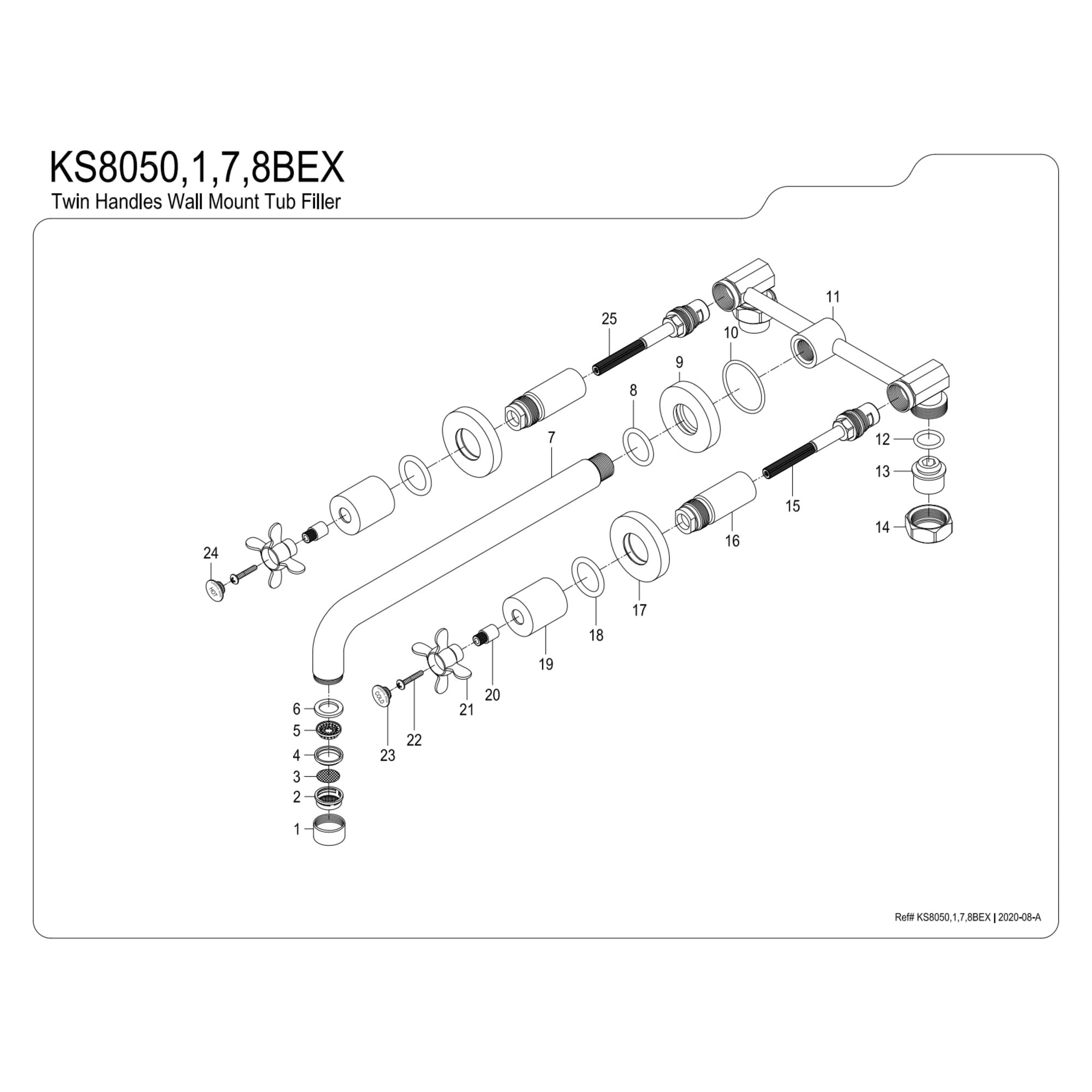 Kingston Brass KS8051BEX Essex Two-Handle 3-Hole Wall Mount Roman Tub Faucet in Polished Chrome