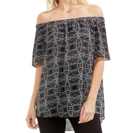 Vince Camuto NEW Black Womens Medium M Off Shoulder Geo Sheer Blouse