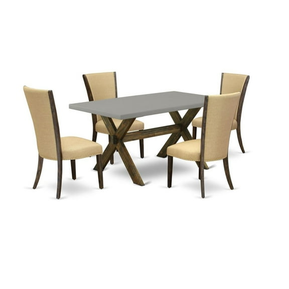 East West Furniture X-Style 5-piece Wood Dining Table Set in Brown/Cement