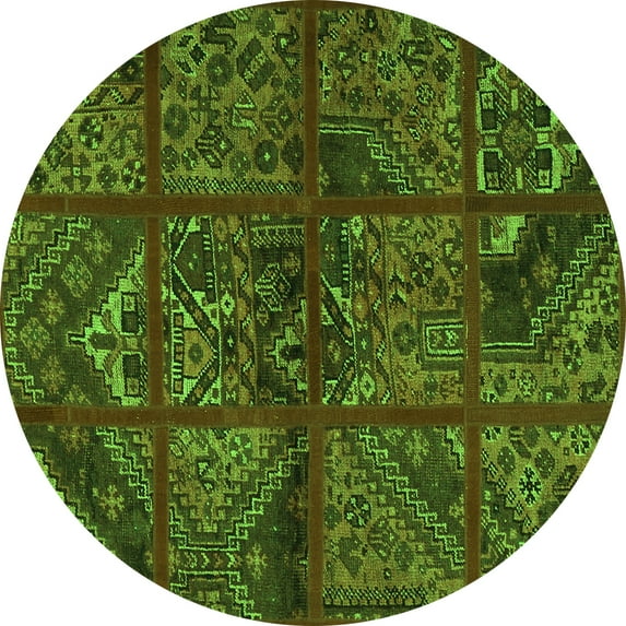 Ahgly Company Indoor Round Patchwork Green Transitional Area Rugs, 8' Round