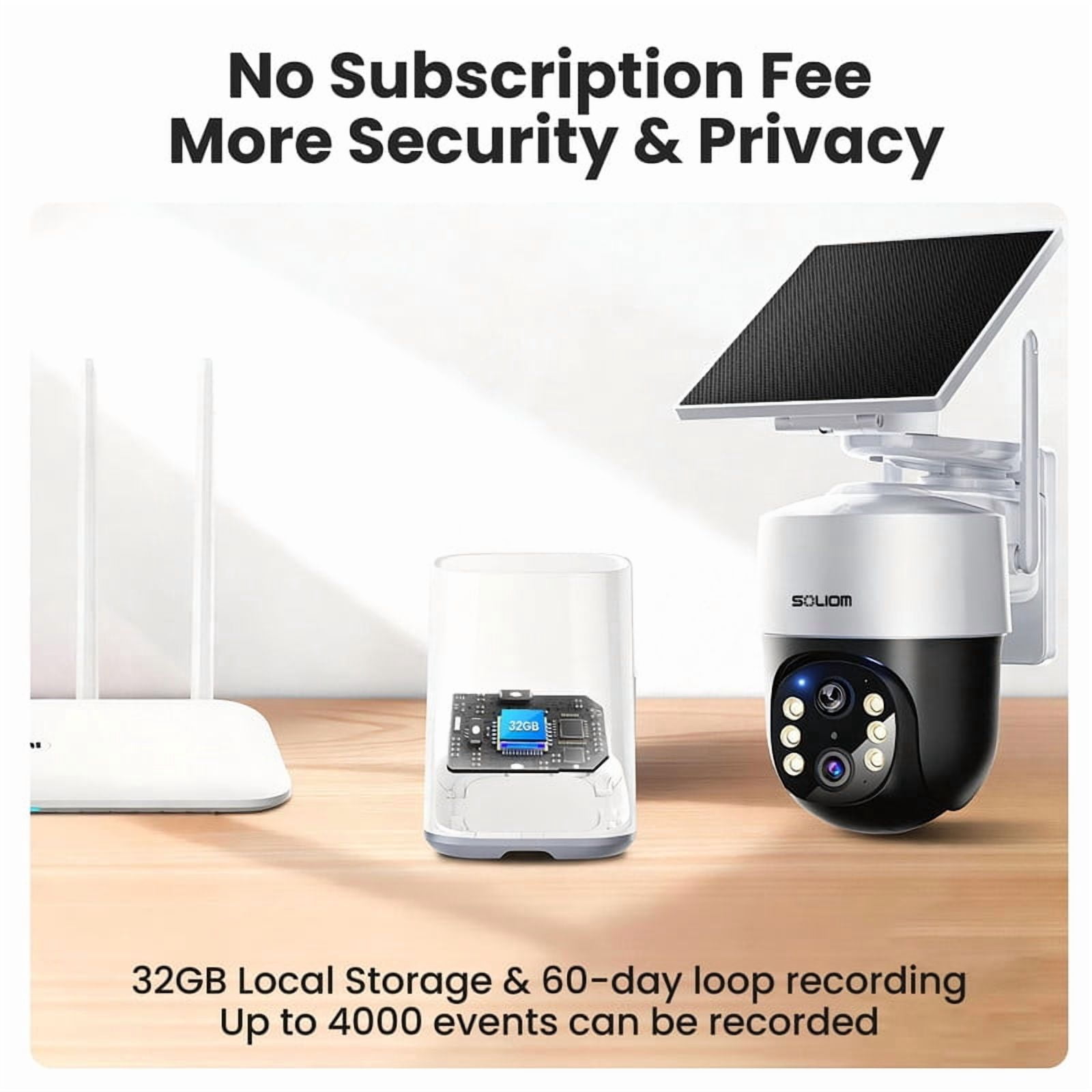 Soliom Wireless Outdoor Solar Security Camera 4-Cam Kit, 360° Auto Tracking with Radar, 5G/2.4G WiFi, 4K UHD Day & Night, No Fee, Home Security