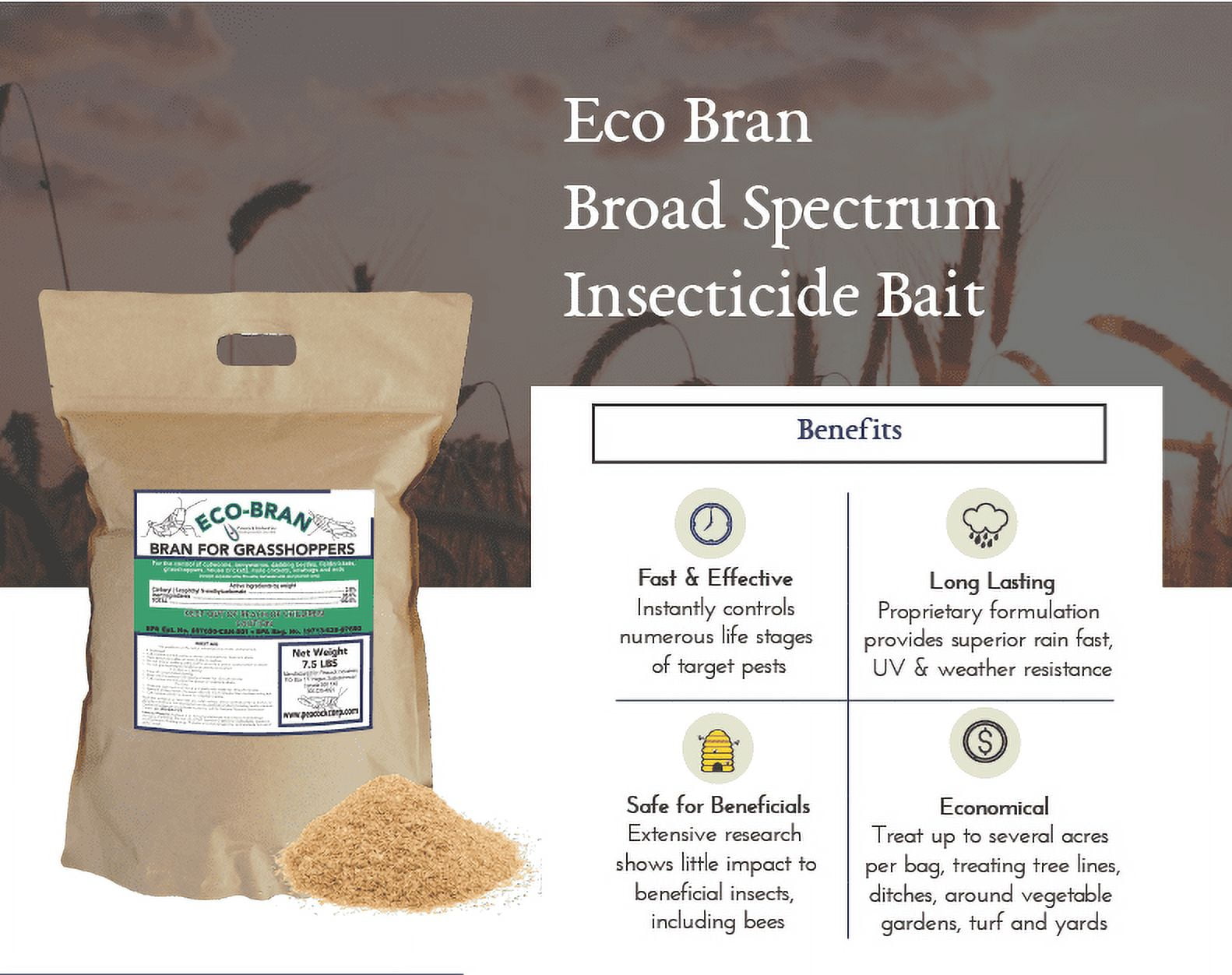 Broad Spectrum Grasshopper & Cricket Bait - Contains 2% Carbaryl - Control of Grasshoppers, Cutworm, Locust, Mole & Mormon Crickets, Sow Bugs (Roly-Poly), Ants, Beetles & More! (2 lbs)