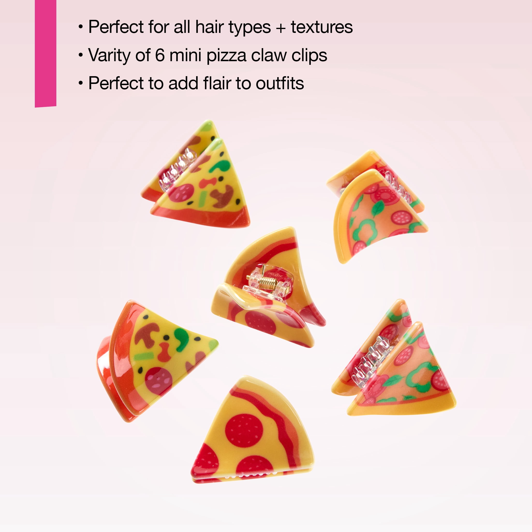 4pk Food-Themed Claw Clip Set Fun Acrylic Hair Clips for All Hair Types Scunci by Conair Pizza Party Claw Hair Clips, Multicolor  main image 4