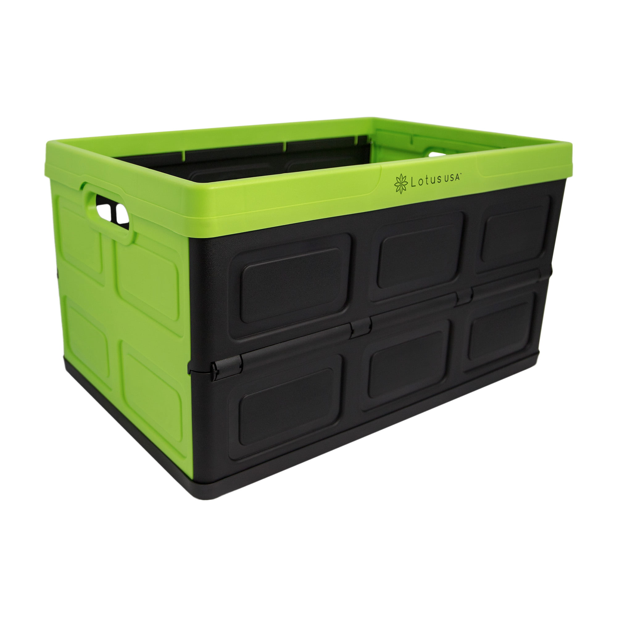 37 Quart, Green Fold-It Lotus USA Foldable Stackable Crate with Lid 