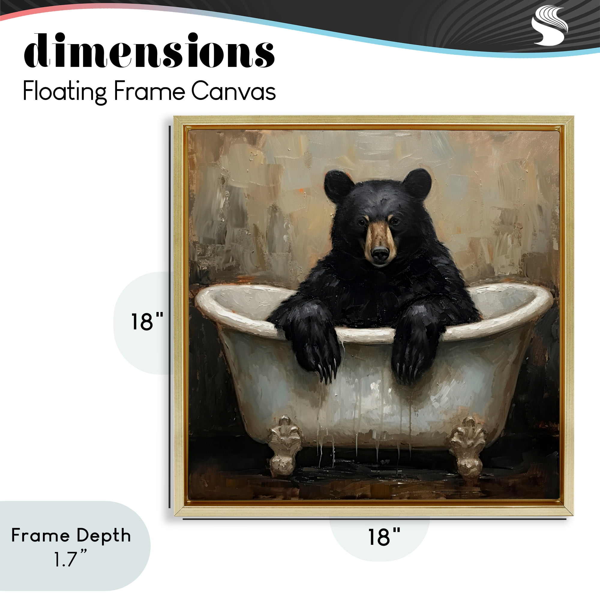 Stupell Industries Black Bear Bath Time Gold Framed Floater Canvas Wall Art, design by Tina LeCour