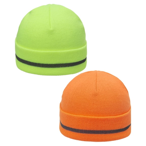 PENIKOKO 2-Pack Men’s Reflective Knit Beanie Hats Acrylic Warm Outdoor Winter Caps for Cycling Running Skiing