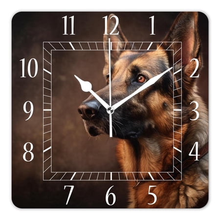 10 Inch Wall Clock Battery Operated Silent Clock Decorative for Office, Kitchen, Outdoor, Living Room,German Sheepdog Art