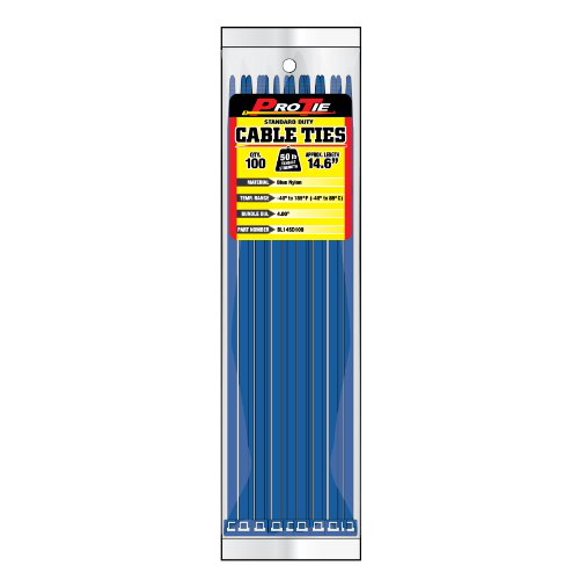 Pro Tie BL14SD100 14.6-Inch Blue Standard Duty Color Cable Tie, Blue Nylon, 100-Pack
