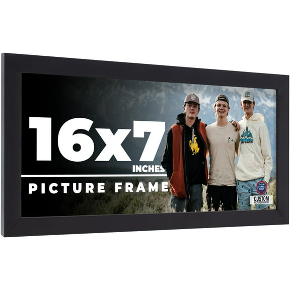 16x7 Frame Black Real Wood Picture Frame Width 0.75 inches | Interior Frame Depth 0.5 inches | Noir