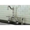thumbnail image 2 of Kingston Brass KS7758ALBS English Country Kitchen Bridge Faucet with Brass Sprayer, Brushed Nickel, 2 of 4