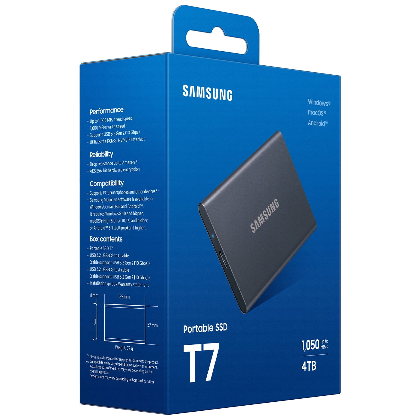 Samsung T7 4TB USB 3.2 Gen 2 Type-C Portable External SSD, Titan Gray