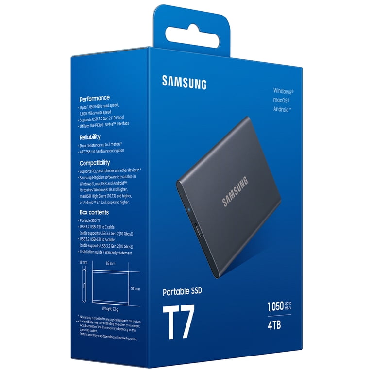 Samsung Portable SSD T7 4TB, USB 3.2 Gen 2, Compact and Fast
