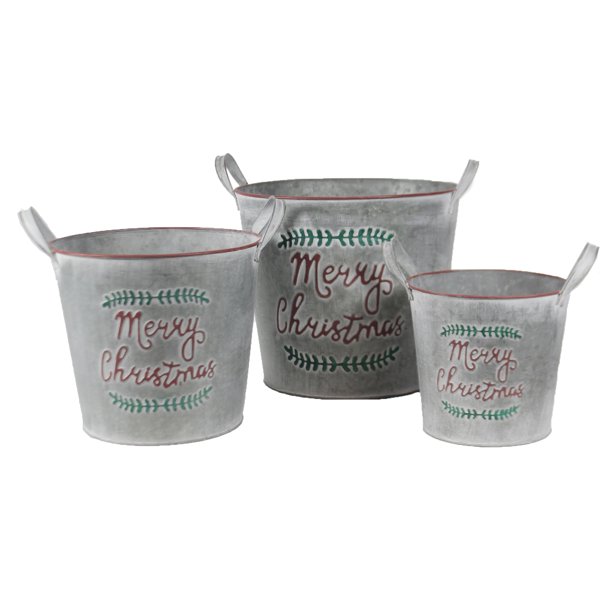 Christmas Merry Christmas Buckets Set / 3 Metal Planter Decorate Decor